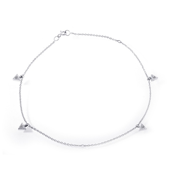 14K White Gold CZ Trillion Dangle Ankle Bracelet